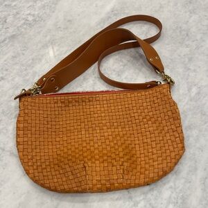 Woven Tan Leather Shoulder Bag